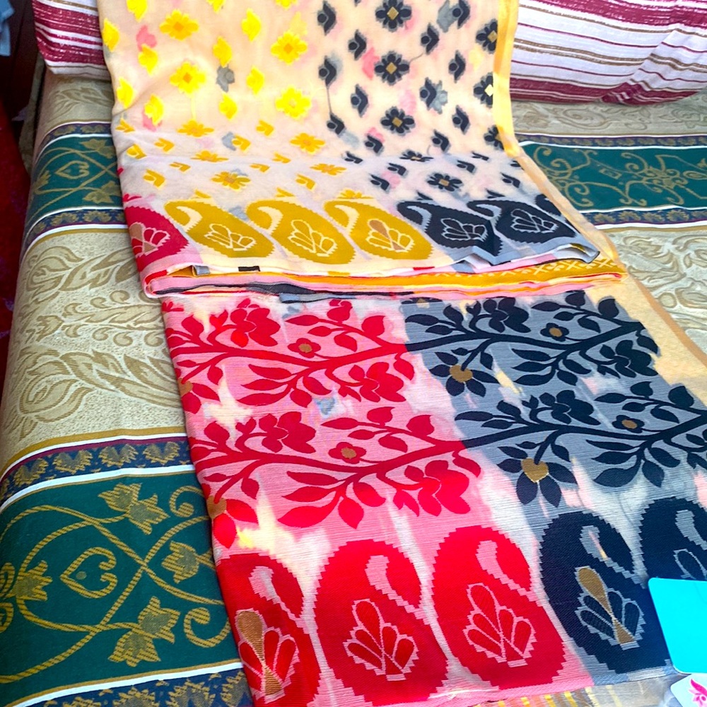 Brand new silk jamdani . Beautiful with multi colored threads work saree